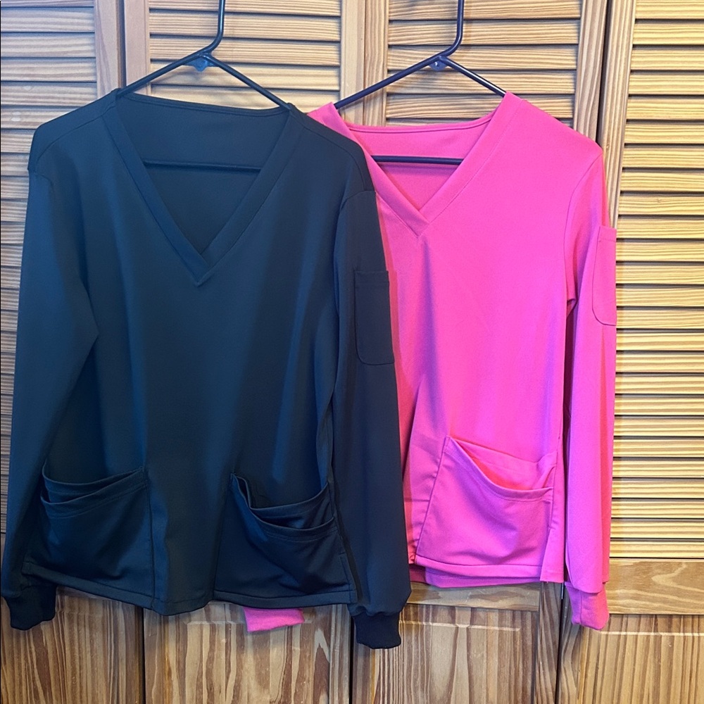 Black and Pink V-Neck Scrub Tops